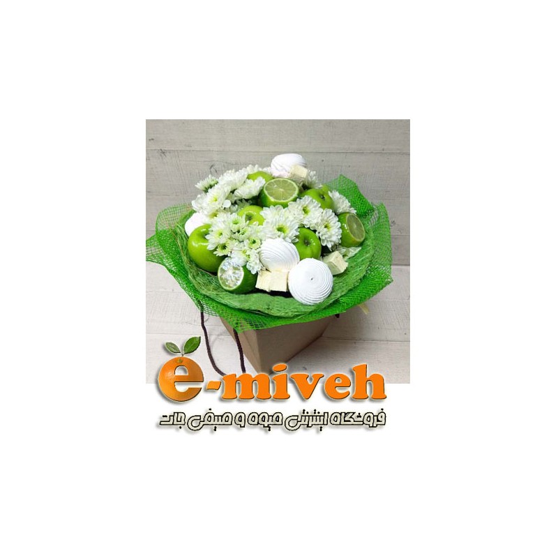 باکس میوه سبز گل آرایی شده